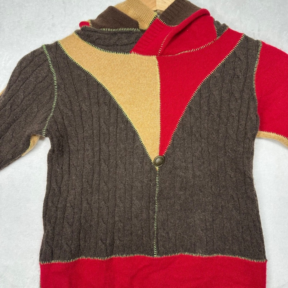 Kids Patchwork‎ Cashmere Hoodie Red Brown Tan Funky Unique